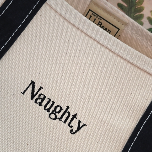 L.L. Bean Canvas Medium Boat Tote Bag "Naughty" Custom Mono Black + White USA - Picture 4 of 7